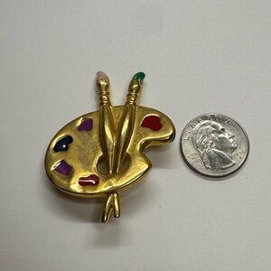 Gold Artist Palette Brooch with Multicolor Accents